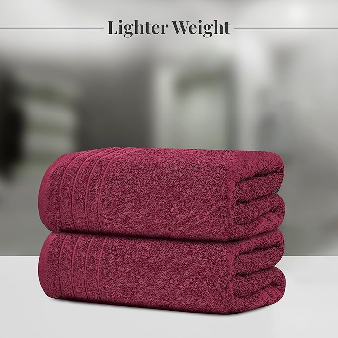 Tens Towels Pack of 2 Extra Large Bath Sheets 35 x 70 Inches 100% Cotton Larger &amp Lighter Weight Quicker to Dry Super Soft &amp Absorbent Oversized Bath Towels Burgundy