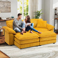 Modular Sectional Sofa 84'' Comfy Corduroy Double Layer Upholstered Cloud Couch Loveseat Sleeper Sofa with Moveable Ottoman 2 Pillows and Detachable Armrest for Living Room Yellow