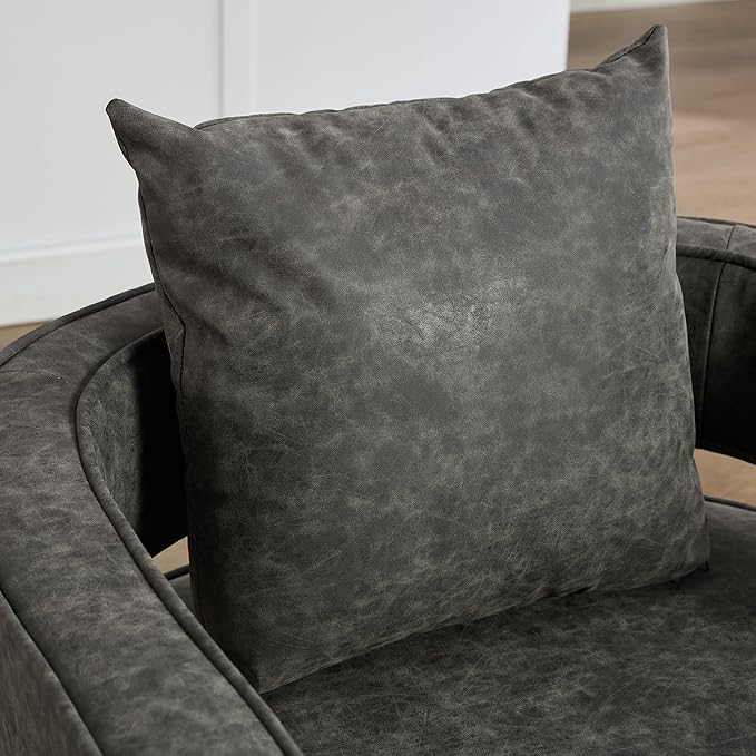 ODUWA Swivel Barrel Accent Chair Set of 226 W Modern Round PU Arm Chair with Weathered Base Upholstered Comfy 360 Degree Swivel Single Circle Club Chair for Bedroom Living Room Hotel Office