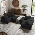 Yoglad 132 Modern L-Shape Sectional Upholstery Sofa 6 Seat Freedom Combination Living Room Sofa Comfy Deep Seat Floor Furniture with 6 Pillows for Living Room Office (Chenille Black)