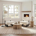 Beige Furry Living Room Chairs Set of 2 Cozy Upholstered Armless Accent Chair for Bedroom Black Wood Frame Vintage Modern Lounge Reading Chair for Apartment Waiting Room Office Beige
