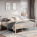 SHA CERLIN King Size Metal Platform Bed Frame with Victorian Style Wrought Iron-Art Headboard/Footboard No Box Spring Required White