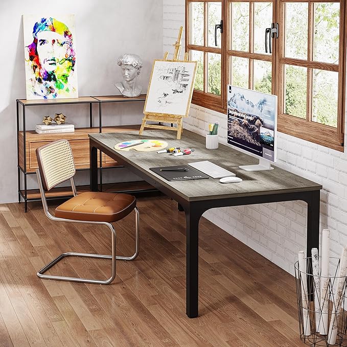 Tribesigns Two Person Desk 78-Inch Long Computer Desk Double Workstation for 2 People Work Desk for Home Office (Gray + Black)