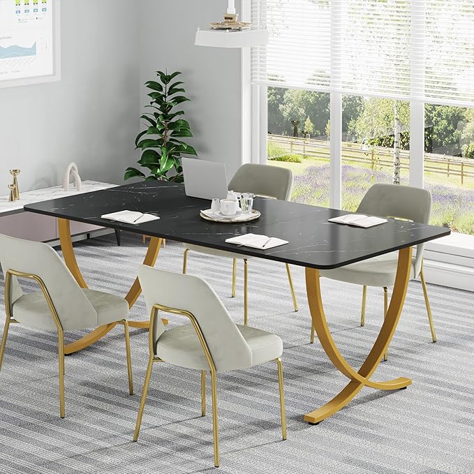Tribesigns Executive Desk 63” W x 31.5” D Large Office Desk Modern Computer Desk Conference Table Meeting Room Table Business Furniture for Home Office Black and Gold