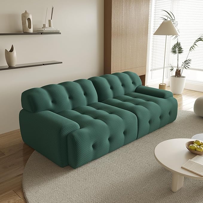86.6inch Modular Sectional CouchOversized Loveseat Sofa 3D Mesh Fabric Comfy Cloud Sofa Couches Curved Couch for Living Room Office ApartmentNo Assembly Required (Green 86.6)