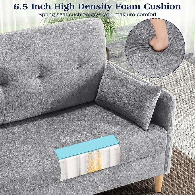 Hanherry Loveseat Sofa 47” Small Couch for Living Room Comfy Chenille Fabric Love Seat for Bedroom with Throw PillowRemovable Cushion CoverCouches for Small SpaceApartmentDorm