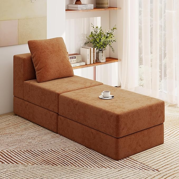 Living&ampGiving Cloud Sectional Couch for Living Room Modular Boneless Couch with 1 Ottoman Middle-seat Can Be Combined with Modular Sofa Customizable Layout for Any Space Orange