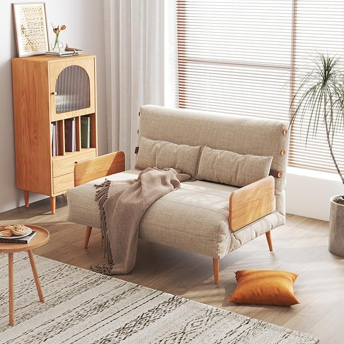 JASIWAY Convertible Chair Bed Sleeper 3-in-1 Futon Sofa Bed Chaise Lounge Couch Fabric Recliner for Small Space Apartment Beige (43.3)