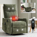 KEIKI Swivel Rocker Recliner Chair with Massage and Heated Pad for Nursery Soft Fabric Glider with 360 Degree Rotation and Manual Recline