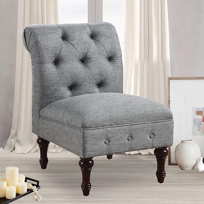 Rosevera Larkin Upholstered Tufted Fine Polyester Chair Loveseat Sofa Bench with Armless Design Easy Assembly for Living Room Bedroom Grey