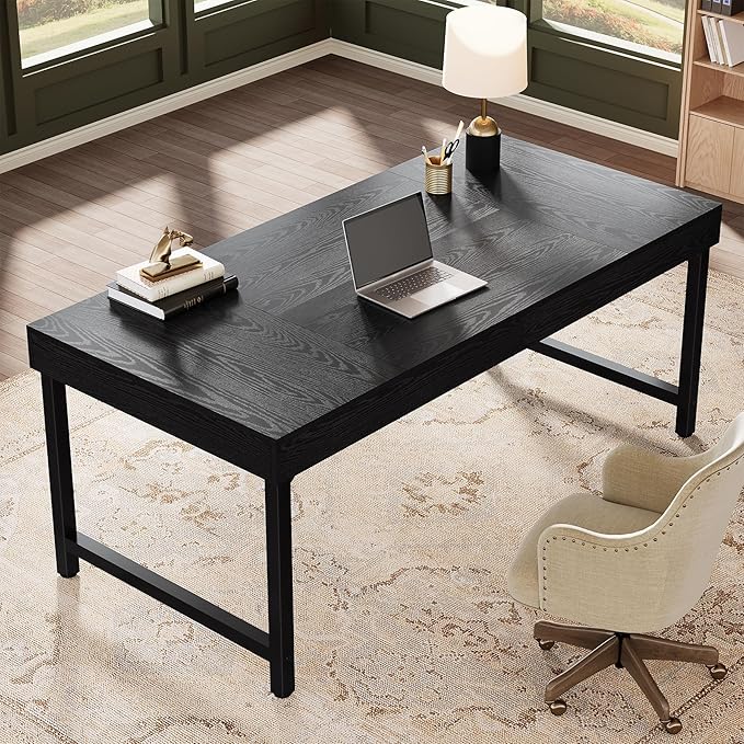 Tribesigns 55 Industrial Executive Desk for Home Office Rustic Simple Computer Laptop Desk with Strong Metal Legs Study Writing Table Business Workstation Small Conference Table Black