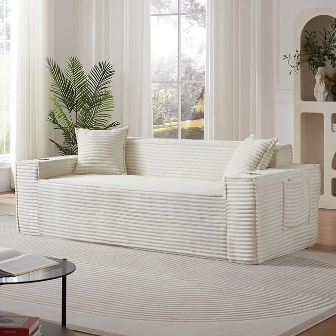 78'' Chenille Modular Loveseat White Boneless Loveseat with 2 Pillows Cloud Couch Love Seats for 2-Seater Upholstered Sectional Sofa for Living Room No Assembly Freely Combinable (80'' White)