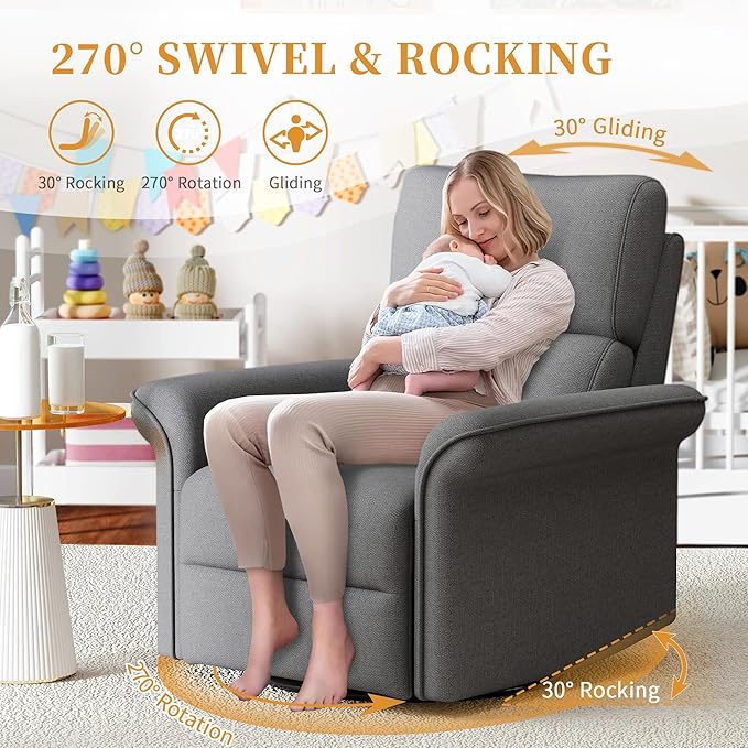 Power Swivel Rocker Recliner Chair for Nursery Oversize Upholstered Snowflake Velvet 270°Swivel Glider Rocker Chair with USB Ports Small Power Recliners for Small Spaces Living Room