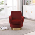 Swivel Barrel Chair Swivel Accent Chairs Armchair for Living Room Reading Chairs for Bedroom Comfy Round Barrel Chairs with Gold Stainless Steel Base (Brownish red)