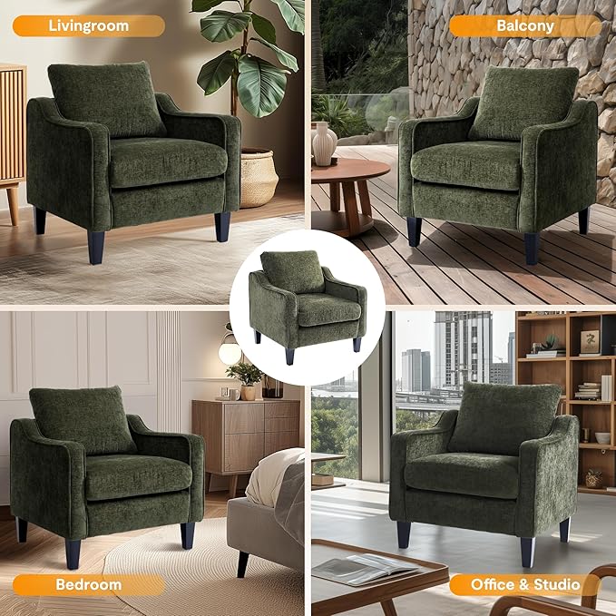 Softa Mid Century Modern Accent Chairs Set of 2 Chenille Upholstered Armchairs for Adults Comfy Reading Chairs with Padded Back &amp Removable Cover Living Room Chairs for Bedroom Small Spaces G