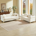 2 Pieces Chesterfield Sofa Set 2 &amp 3 Seater Comfy Tufted Velvet Couch with Rolled Arms &amp Pillows Mid Century Modern Couch and Loveseat Sets Retro Gold Couches Living Room Furniture (Beige)