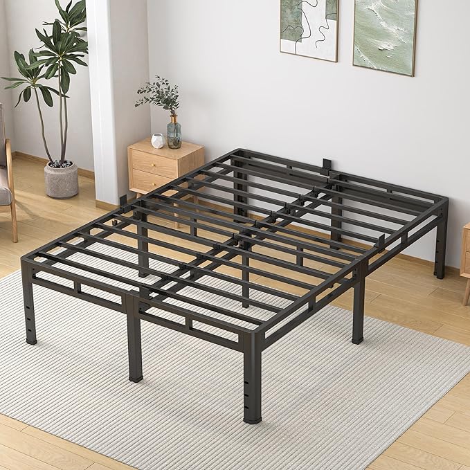 NKZ King Size Bed Frame 20 Inch Metal Bed Frame &amp Box Spring 2 in 1 Platform with Round Corner Legs 4000lbs Weight Capacity Reinforced Metal Frame Headboard Hole Noise-Free Easy Assembly