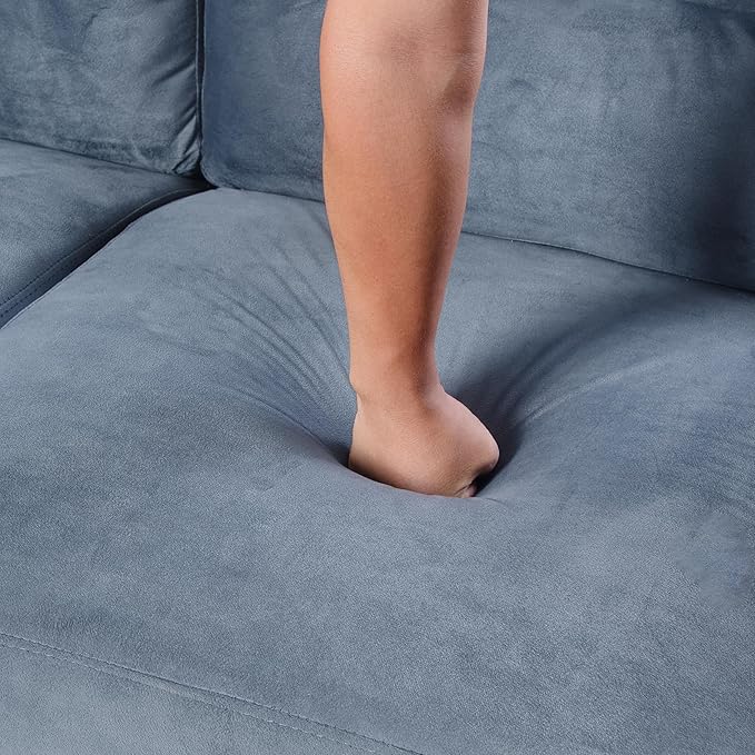 Upholstered Single Sofa ChairMordern Armchair with Wooden Legs for Living RoomBedroom and OfficeBlue Grey