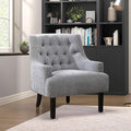 Modern Traditional Chair with Gray Chenille Upholstery and Button-Tufted Design Solid Wood Frame for Living Room Style