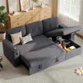 83'' Pull Out Sofa Bed 2 in 1 Convertible Sleeper Sofa Couch with Storage Chaise &amp USB Charging Comfy Linen Modular Couches for Living Room ApartmentDark Grey 1 PCS