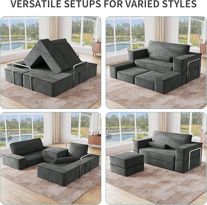 YITAHOME 103 Convertible Sofa Corduroy Cloud Sectional Couch Boneless Couch Sofa Bed with Deep Seat &amp Tall Pillows Sectional Couches for Living Room