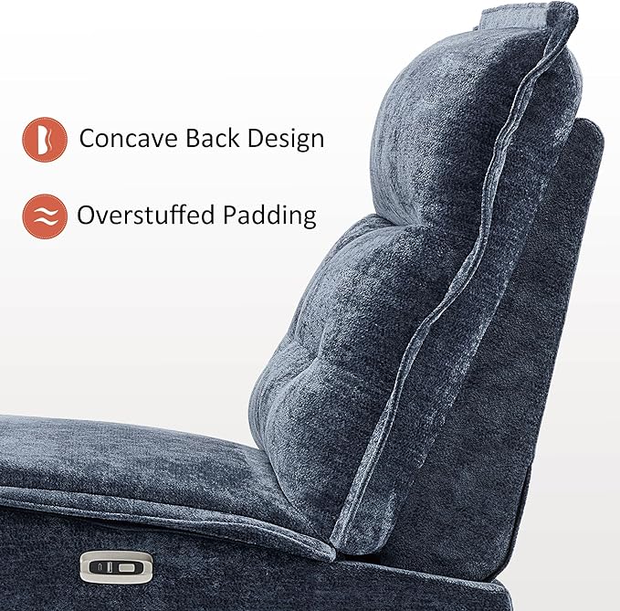 MCombo Wall Hugger Armless Power Recliner Chair with USB Ports 29.5 Extra Wide Seat Oversized Fabric Powered Reclining Sofa for Living Room Small Space ALR01 (Navy Blue)