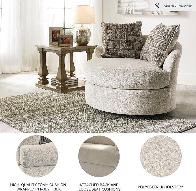 Signature Design by Ashley Soletren Contemporary Chenille 360-Degree Swivel Accent Chair Off-White