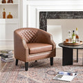 KINWELL Upgraded 29-inch Barrel Club Chairs Sloped Arm Design for Small Spaces Double Row Nailhead Trim Faux Leather Accent Chairs with Solid Wood Legs for Living Room (Mottled Mesh Brown)