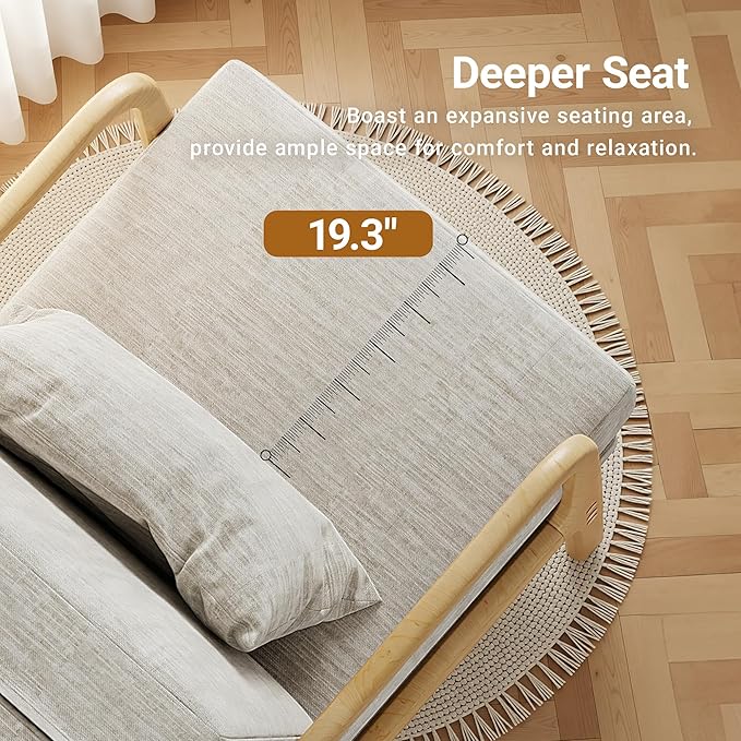 Claiks Mid-Century Modern Accent Chair Living Room Armchair with Solid Wood Frame &amp Lumbar Pillow Comfy Upholstered Lounge Chair for Bedroom Office Linen-Like Fabric Light Gray
