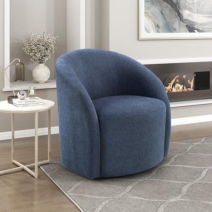 Lexicon 360 Degree Swivel Accent Chair Boucle Fabric Arm Chair with Metal Swivel Base and Sloped Arms for Living Room/Bedroom/Office Blue