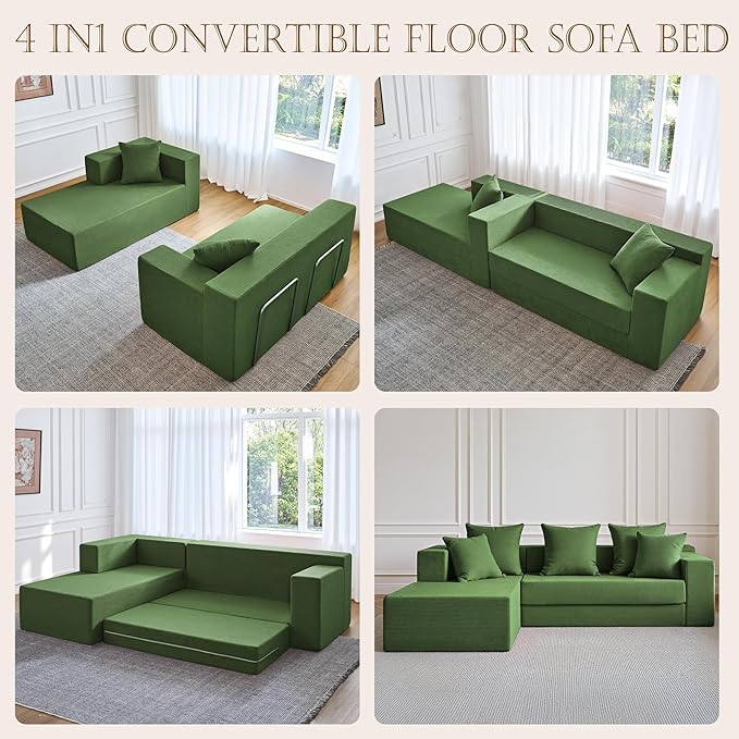 YINIX 106 Modular Sectional Sofa Modern Cloud Couch with L-Shape Chaise Upholstered Boneless Couches with Deep Seat Comfy Corduroy Sofa for Living Room Bedroom No Assembly (Green)