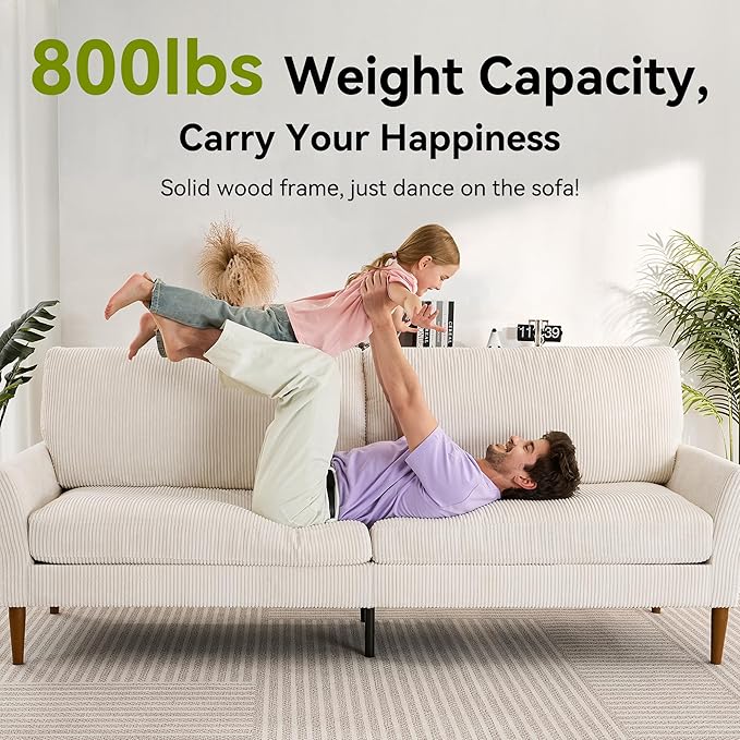 88 Loveseat Sofa Comfy White Corduroy Couches for Living Room Modern Oversized Love Seat Sofa Tool-Free Setup Large Couches for Bedroom Office