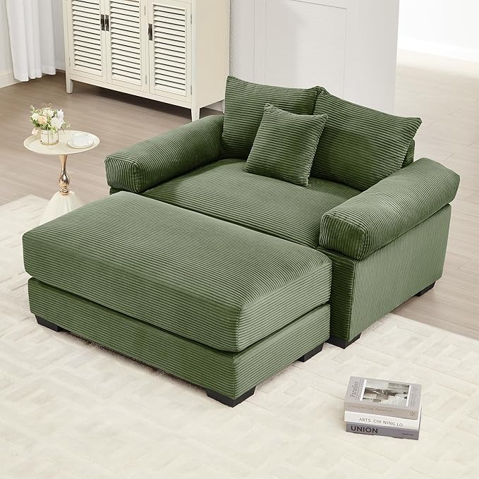 54.3 Oversized Cloud Accent Chair with Ottoman Modern Plush Corduroy Upholstered Extra-Thick Armrests &amp Overstuffed Cushion &amp 3 Pillows Comfy Chaise Lounge for Living Room Bedroom Apartment