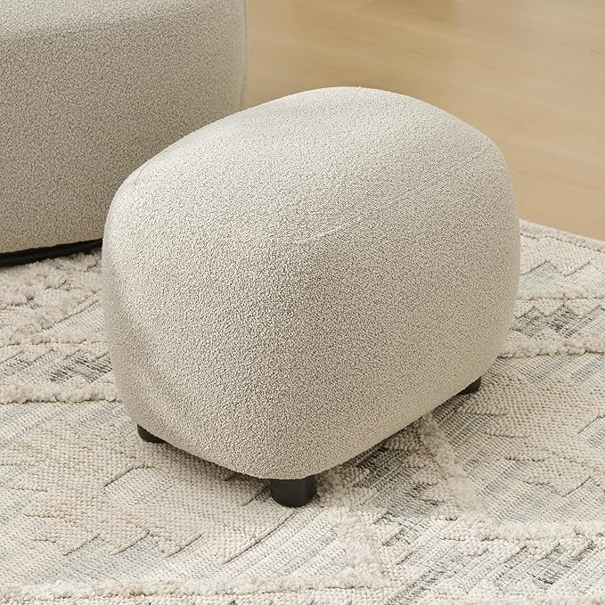 KINWELL Round Boucle Upholstered Ottoman Chair Footstool with Soft Padded Seat Fully Assembled Modern Sofa Couch Footrest Extra Seating for Bedroom Entryway Taupe(18.5 D x 23 W x 16.5 H)