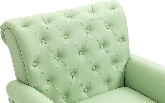 Mid Century Modern Accent Chair Linen Armchair wTufted BackWood Legs Upholstered Lounge Arm Chair Single Sofa for Living Room Bedroom Grass Green