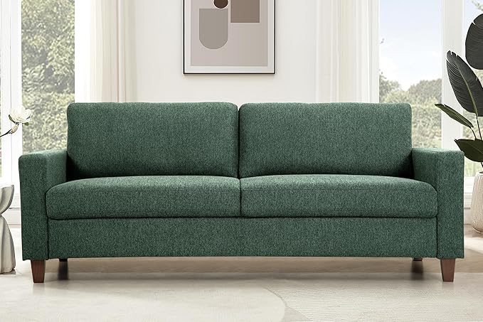 Miles Mid Century Modern Couch for Small Spaces Living Rooms Apartments and Condos 3 Seater Sofa with Reversible Back Pillows 77 Wide Green