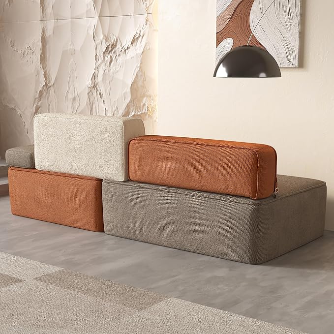 Mid-Century Modern Modular Sectional Sofa 79.9 Width Multi Color Fabric Upholstered Couch Versatile Living Room &amp Bedroom Furniture with Modular Design for Cozy Seating