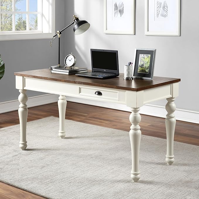 Steve Silver Furniture Joanna Lift-Top Desk Office/Writing/Standing Desk Single Storage Drawer Home Office Farmhouse Design Study Workstation 60 W x 28 D x 31 H Ivory/Brown