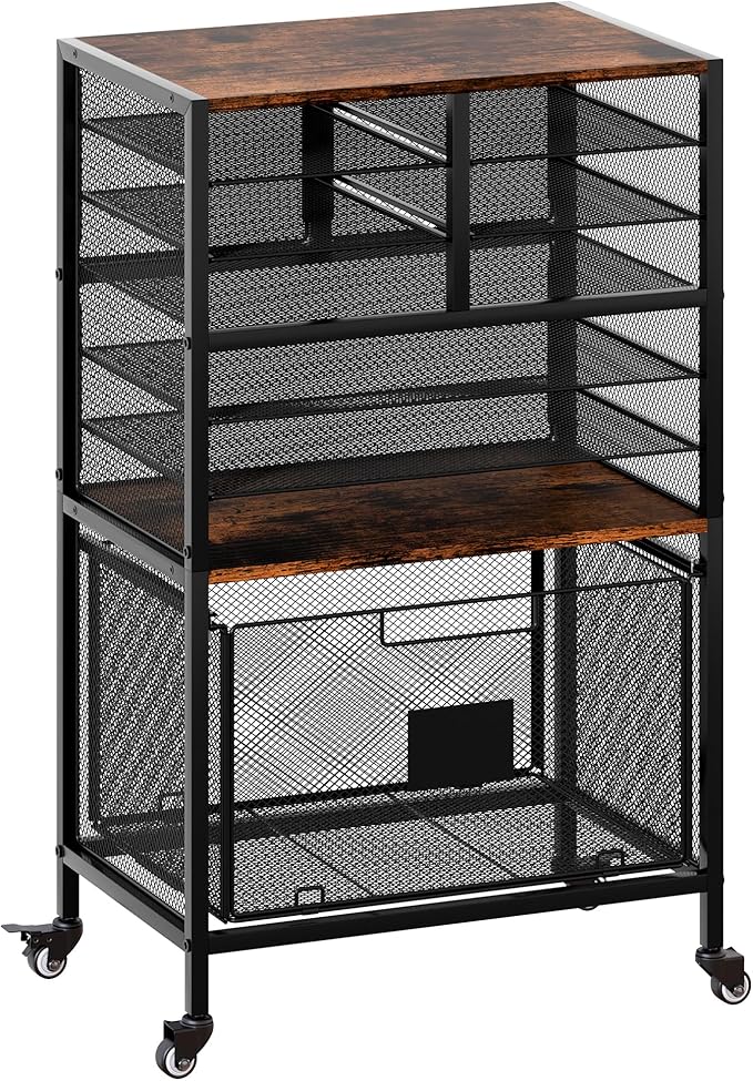 EasyPAG Rolling Cart with Storage Drawer Under Desk Filling Cabinet with Mail Sorter Pull Out Hanging File Rack for Letter Size Folders Mobile Utility Craft Cart for Home Office Black