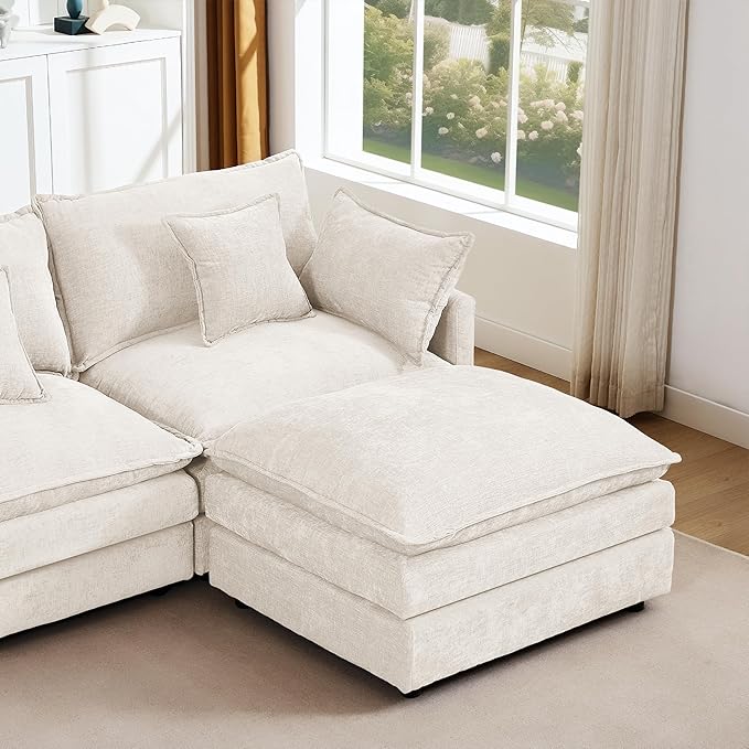 Harper &amp Bright Designs 130.7 Modular Sectional Sofa U-Shaped Cloud Couch Set with 2 Movable Ottomans 4-Seater Comfy Chenille Sofa for Living Room DIY Combination (Beige)