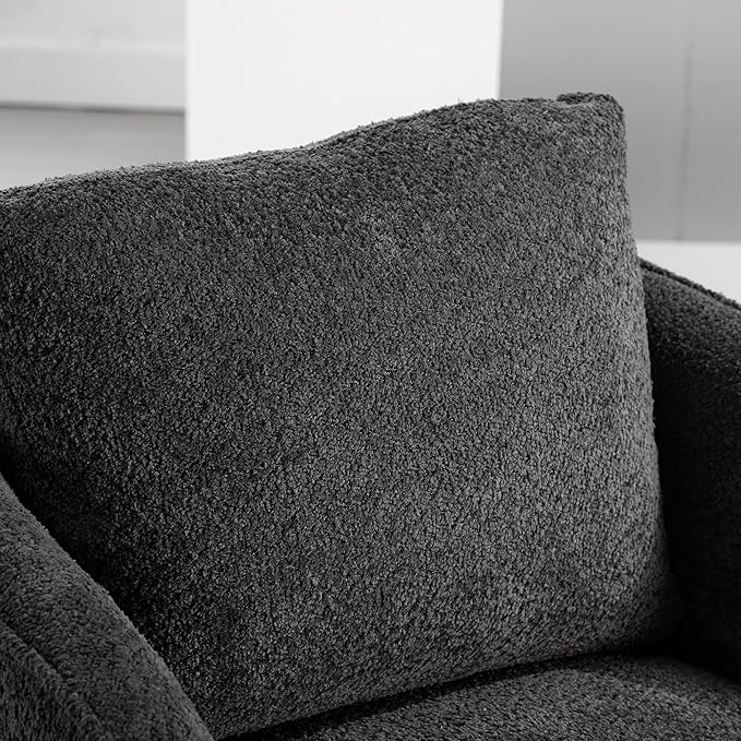 Soft Boucle Upholstered Swivel Accent Barrel Chair Wide Seated Comfy Round Single Sofa Chair 360 Swivel Club Armchair for Living Room Bedroom Nursery (Boucle Charcoal)