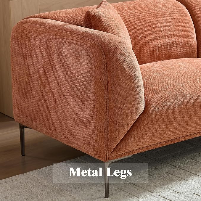 82.7 Modern Sofa Couch Sectional Sofa with Metal Legs Boucle Fabric 3 Seater Cloud Couch with 2 Pillows Upholstered Loveseat Couch for Living Room Apartment Office.(Orange)