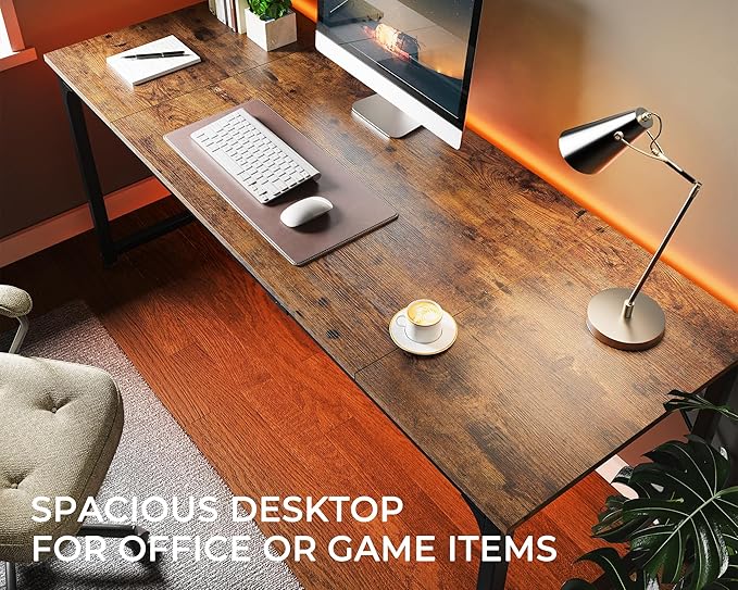 Huuger Computer Desk 70 Inch Office Desk Gaming Desk with Storage Writing Desk Work Desk for Home Office Study Long Simple Desk Large Legroom Metal Frame Rustic Brown