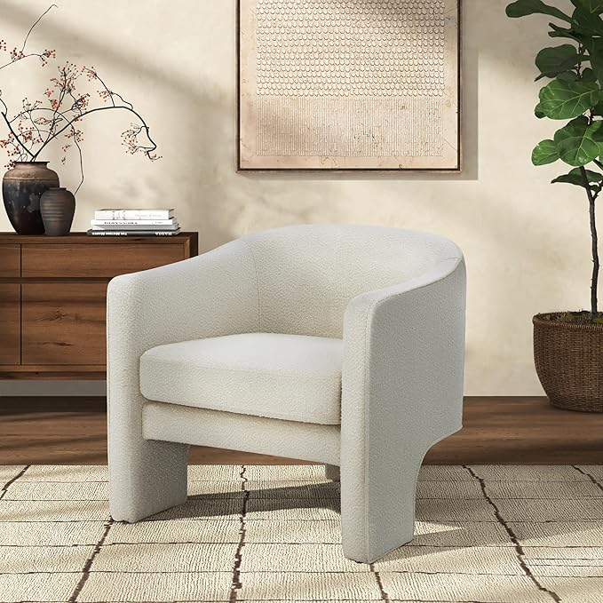 SAFAVIEH Couture Collection Londyn Mid-Century Modern Ivory Boucle Upholstered Accent Chair (Fully Assembled)