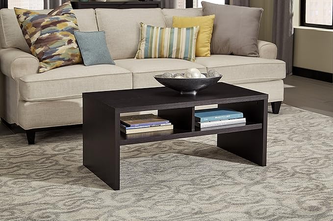 ClosetMaid 1664 Rectangular Coffee Table with Storage Shelves Black Walnut