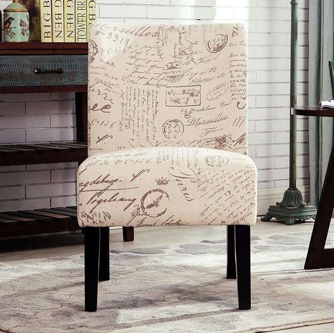 Roundhill Furniture Capa Print Fabric Armless Contemporary Accent Chair Script