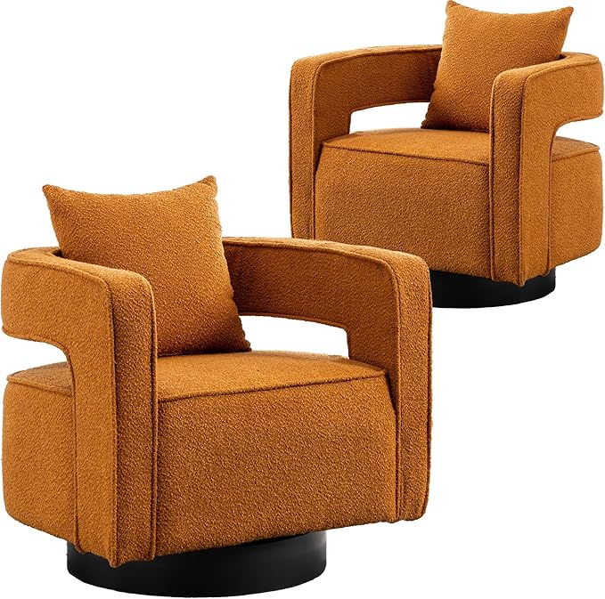 Chifee &amp Vingol 28.9 Boucle Modern Swivel Accent Barrel Chair Set of 2Caramel