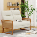 HAOBO Home Small Loveseat Sofa Mini Couch Upholstered Settee Bench with Rattan Arms Linen Small Sofa Couch for Living Room Dining Room Bedroom Funiture
