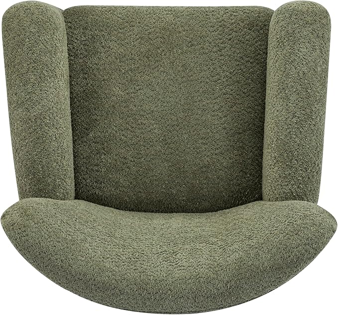 Christopher Knight Home Lindy Wingback Accent Chair Upholstered Armchair with Rounded Wooden Legs Curved Backrest Single Sofa Soft Cushion Seating Comfy Lounge Chair for Living Room Olive Green
