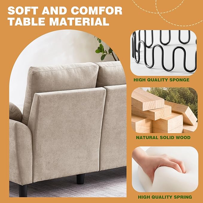 Convertible Sectional Sofa Set 79 Modern L Shaped Couch Linen Upholstered 3 Seat Sofa and 35 Accent Chair Couches for Living Room Apartment Beige